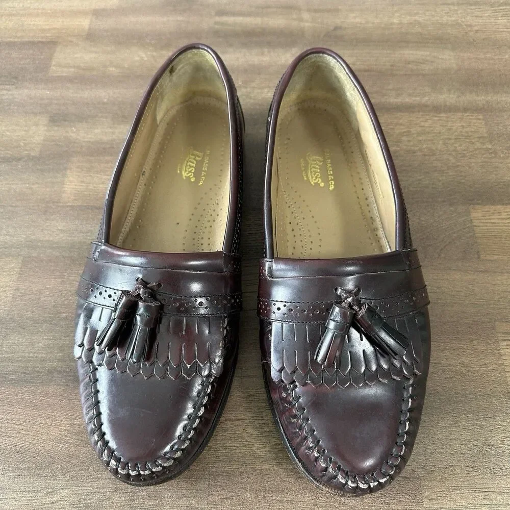GH Bass Weejuns Leather Loafers Men 8.5D Wine Burgundy Tassel Kiltie Fringe